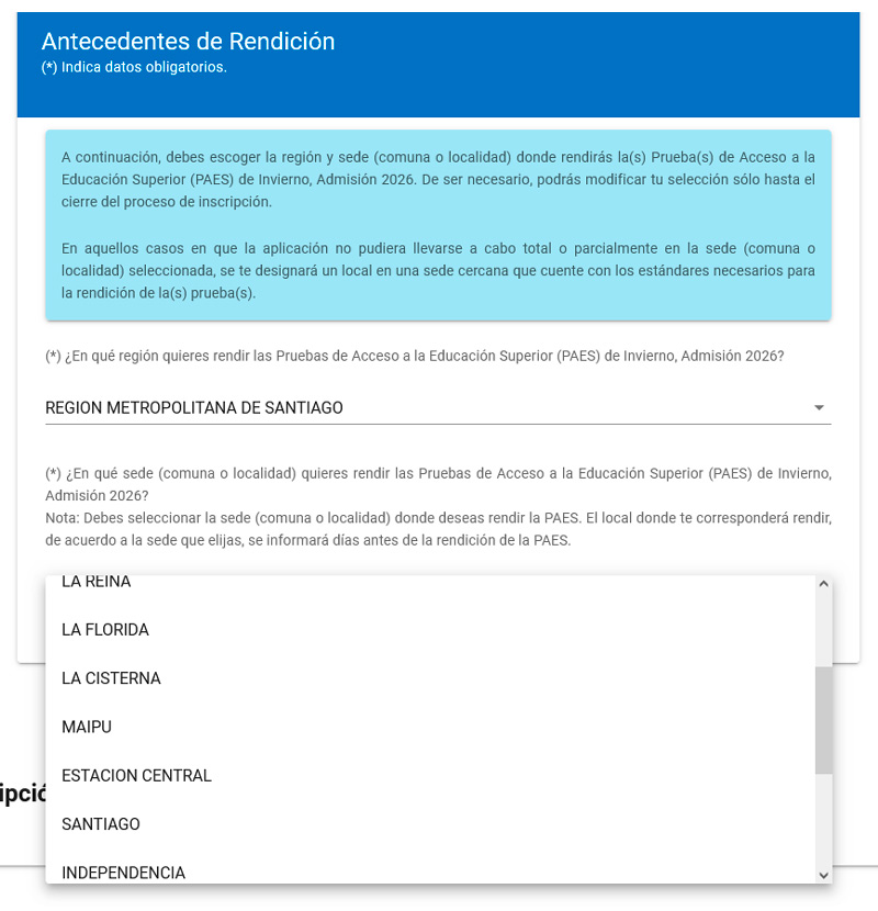 Seleccionar Sede