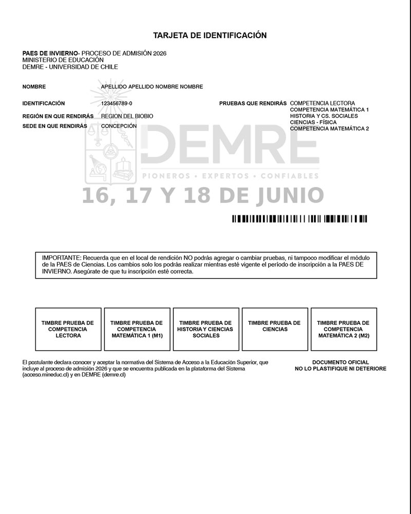 Tarjeta de identificación pdt de Invierno