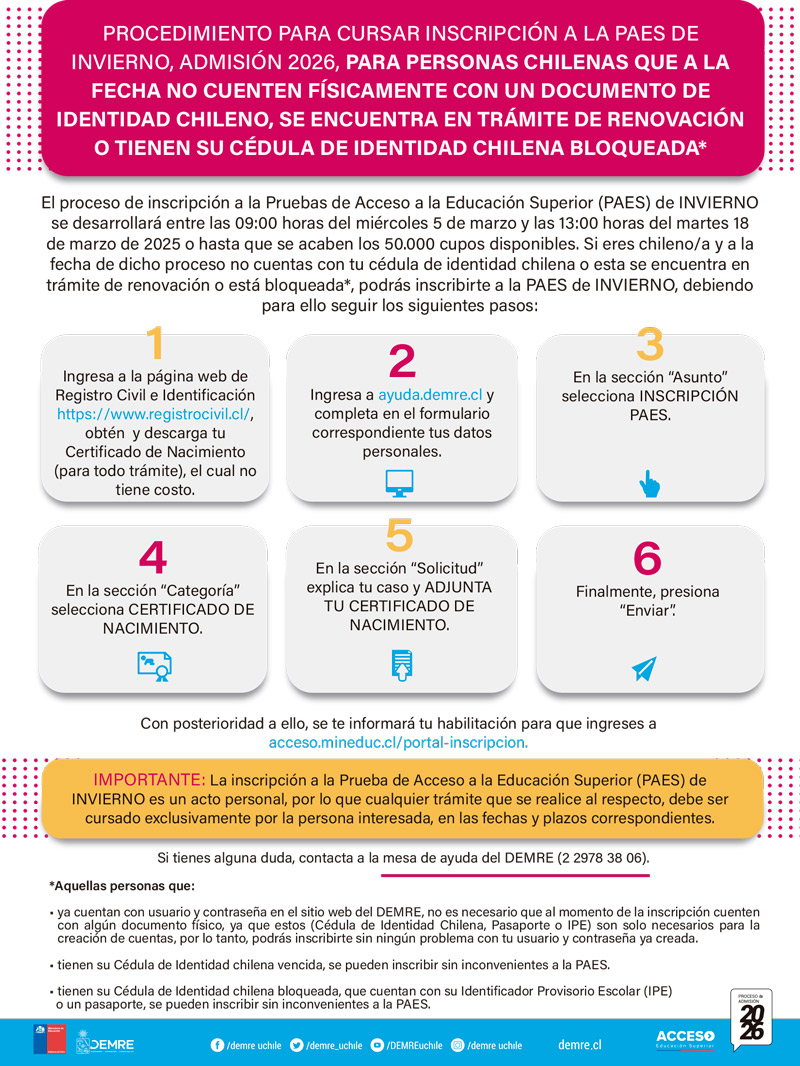 Inscripción sin cédula