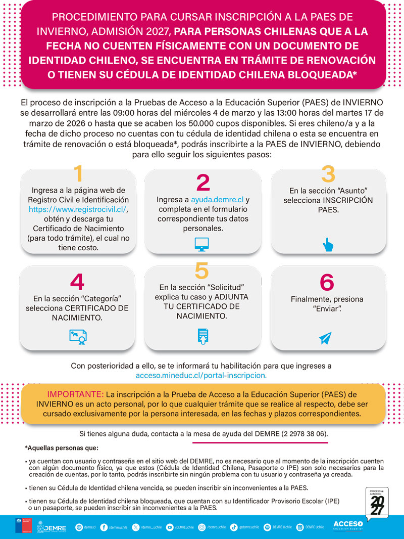 Inscripción sin cédula