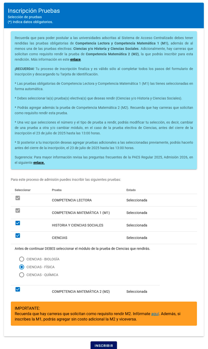 Inscripción beca PAES