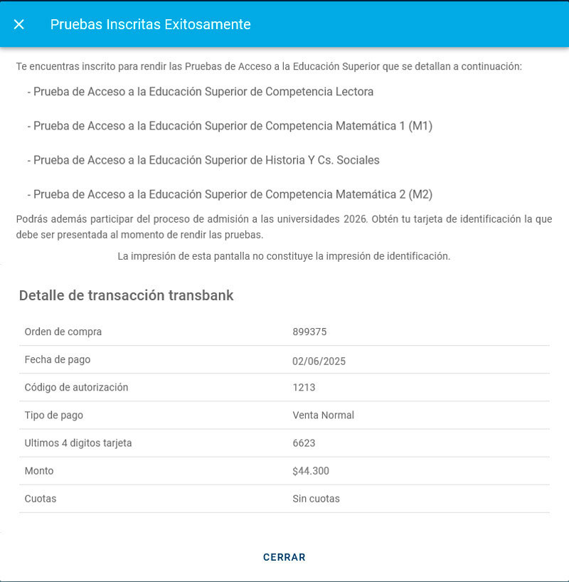 Pruebas inscritas