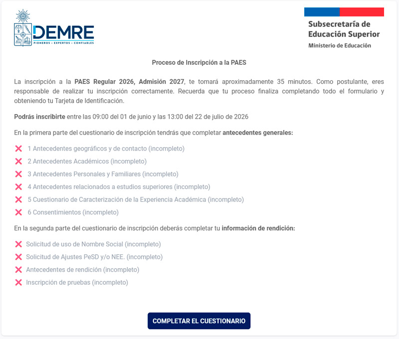 Pantalla de inicio