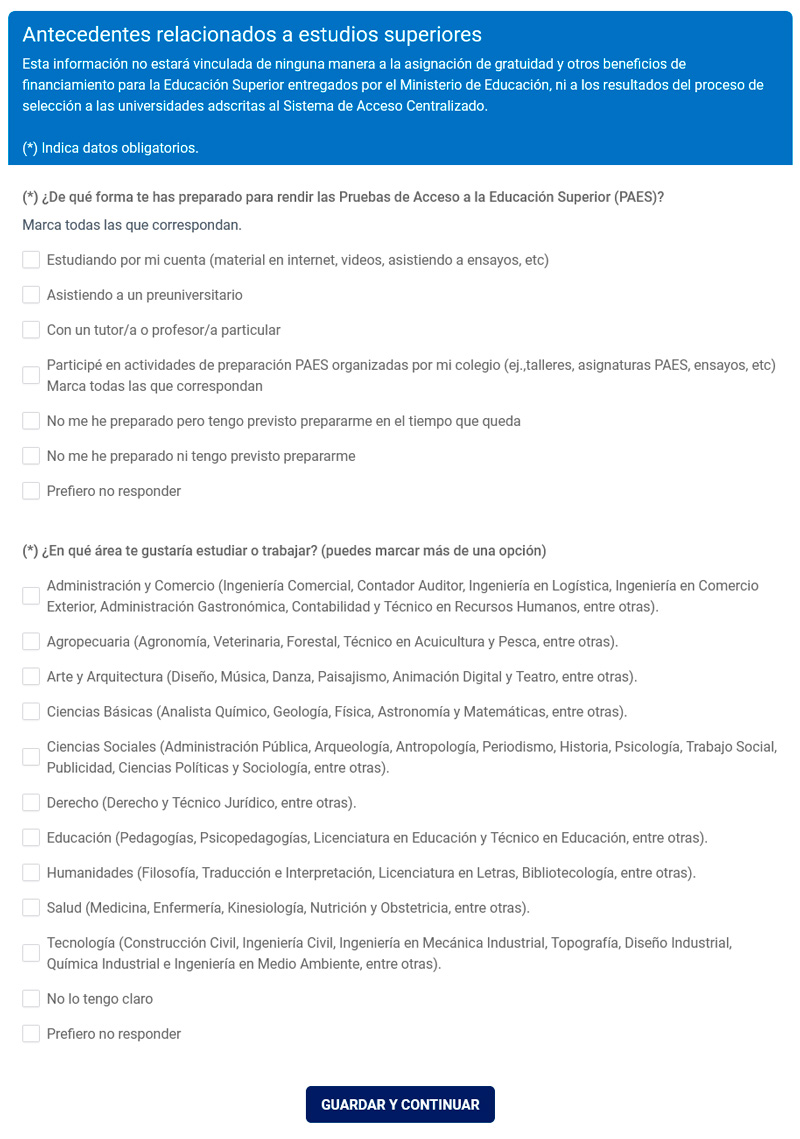Antecedentes relacionados a estudios superiores