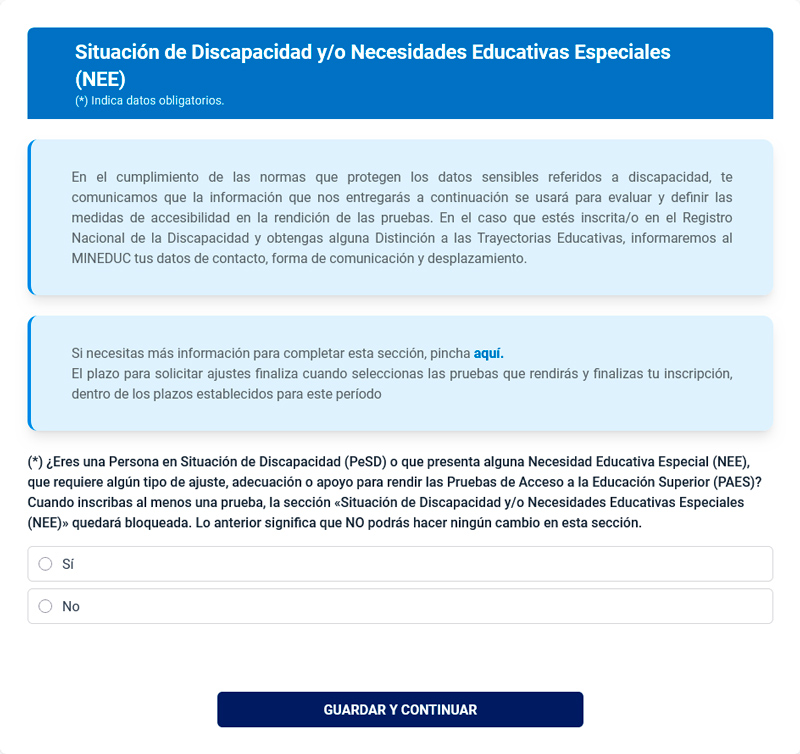 Persona en situación de discapacidad y/o necesidades educativas especiales (NEE)
