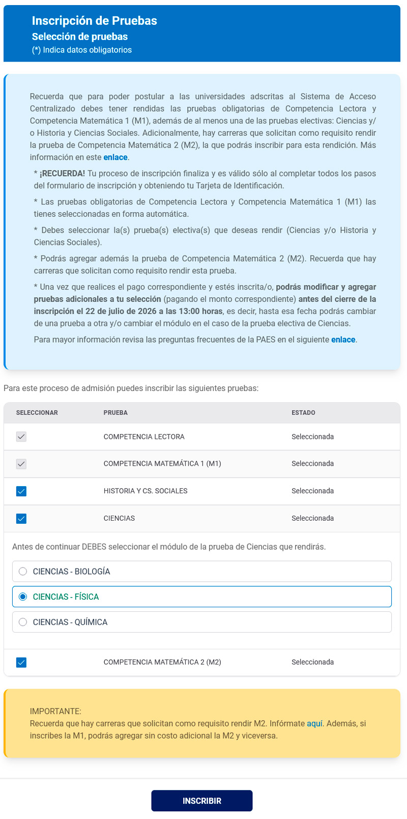 Inscripción beca PAES