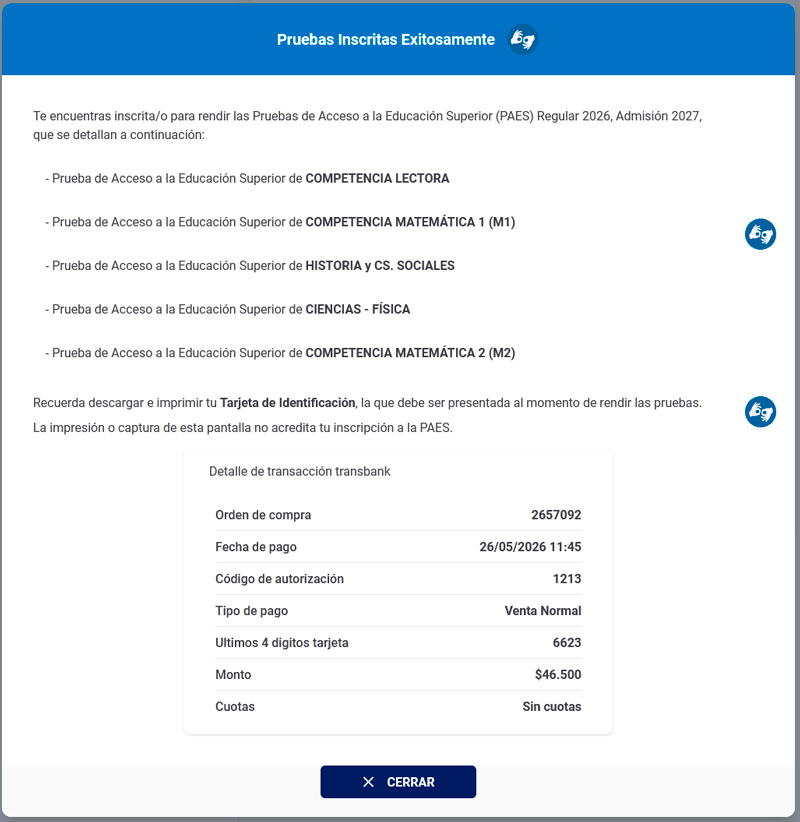 Pruebas inscritas