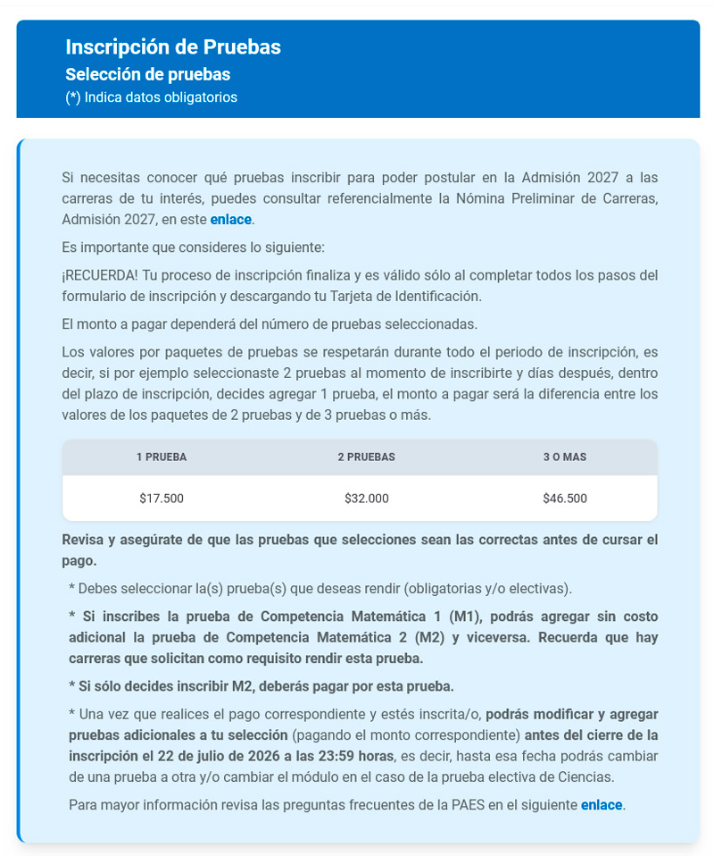 Inscripción de pruebas