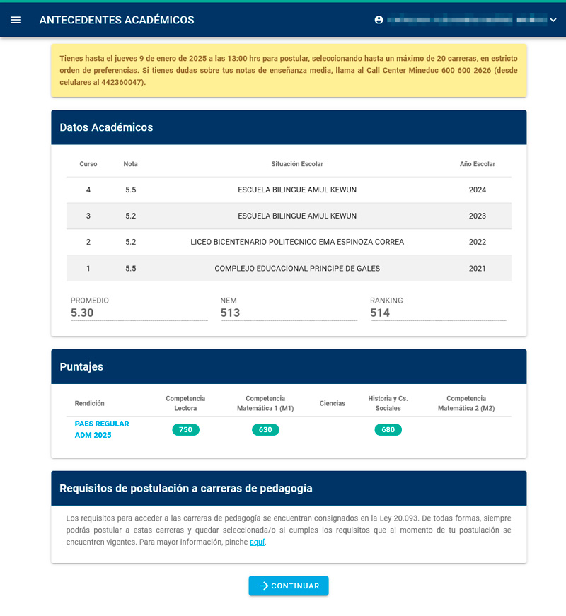 Datos Académicos Datos Académicos: NEM, puntajes
