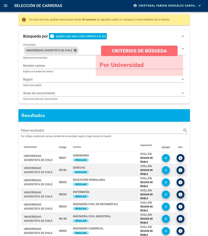 Búsqueda de carreras