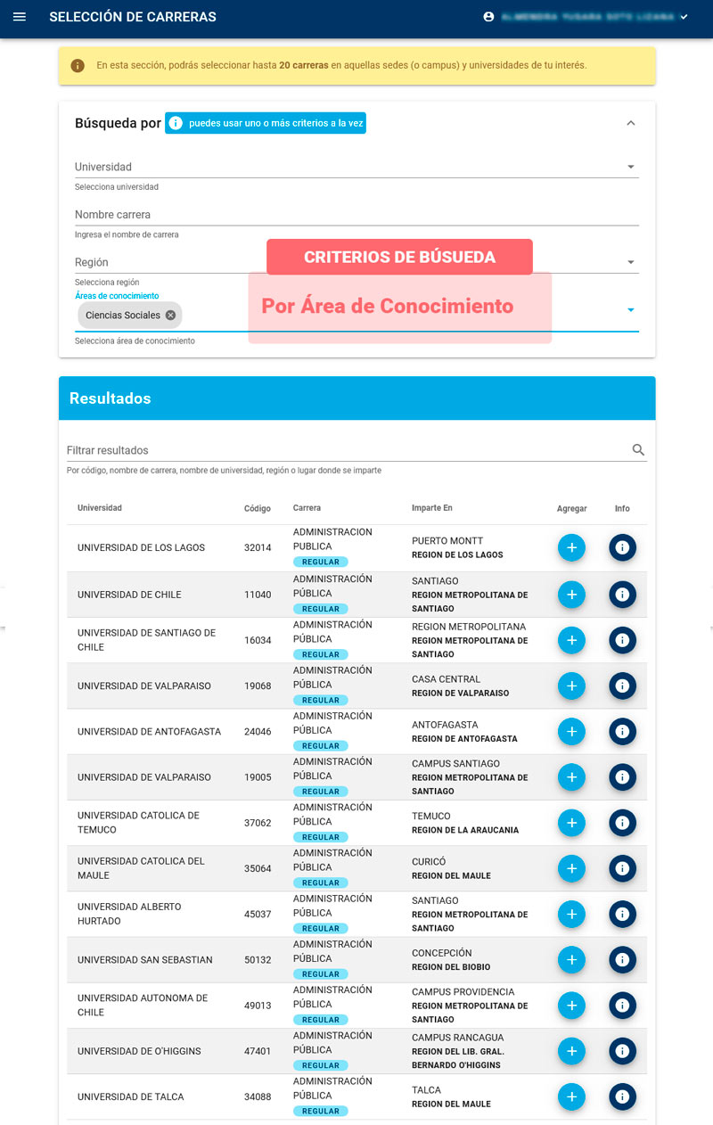 Búsqueda de carreras