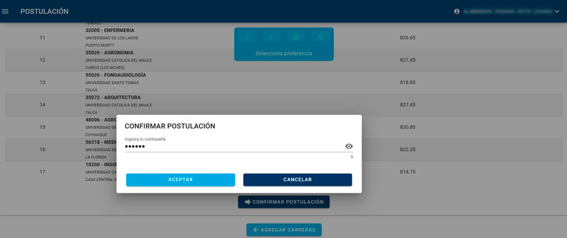 Confirmar Postulación